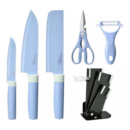 Set De Cuchillos Cocina De Colores 6piezas Pedestal Pelador