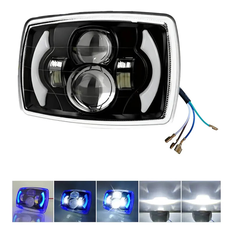 Foco Óptico Led Rectangular Con Drl Luz Diurna Auto Moto Cables Blanco/azul D0051 Blanco Frio / Azul