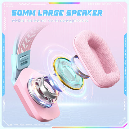 Auriculares Para Juegos Onikumax13 Con Micrófono Y Rgb Color Rosa