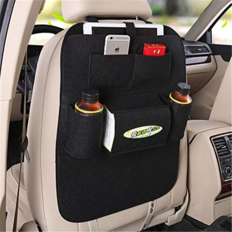 Organizador Para Respaldo Asiento Trasero Auto Multifunción Negro Eco Cuero 14222