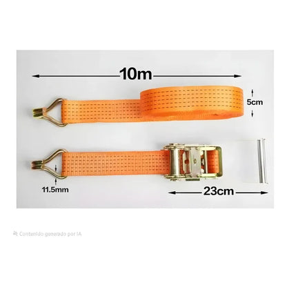 Eslinga De Amarre Con Tensor 5cm 10mts 1300kgs Para Carga Naranja Hs-201a