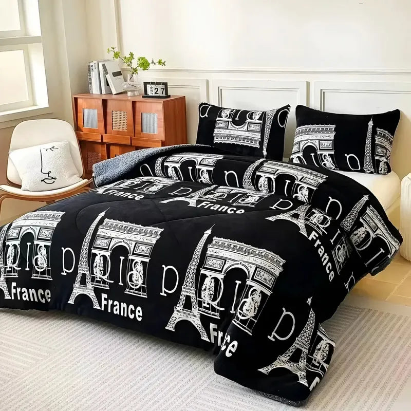 Plumón Cobertor Cubrecama Plush Chiporro Funda 2p Diseños Negro Mod3 Paris