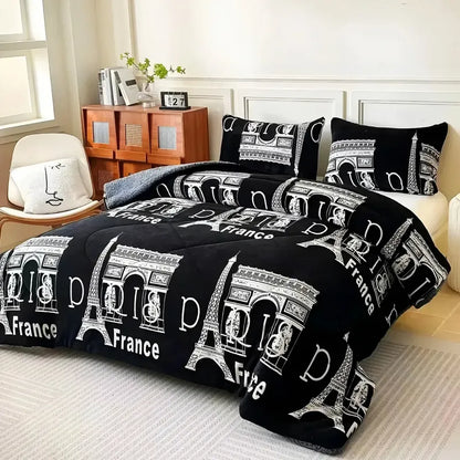 Plumón Cobertor Cubrecama Plush Chiporro Funda 2p Diseños Negro Mod3 Paris