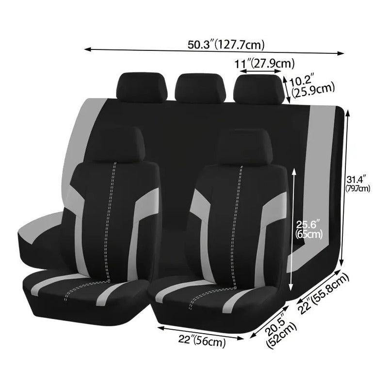 Set Fundas Cubre Asiento Negro Diseño Costura 9pcs R&c