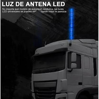 Antena Tipo Látigo Con Luz Led 100cm Auto Camión Destellante Azul 24v