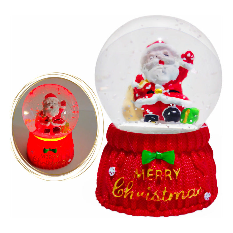 Bola De Nieve Con Luz Esfera Cristal De Navidad 10cm Decora