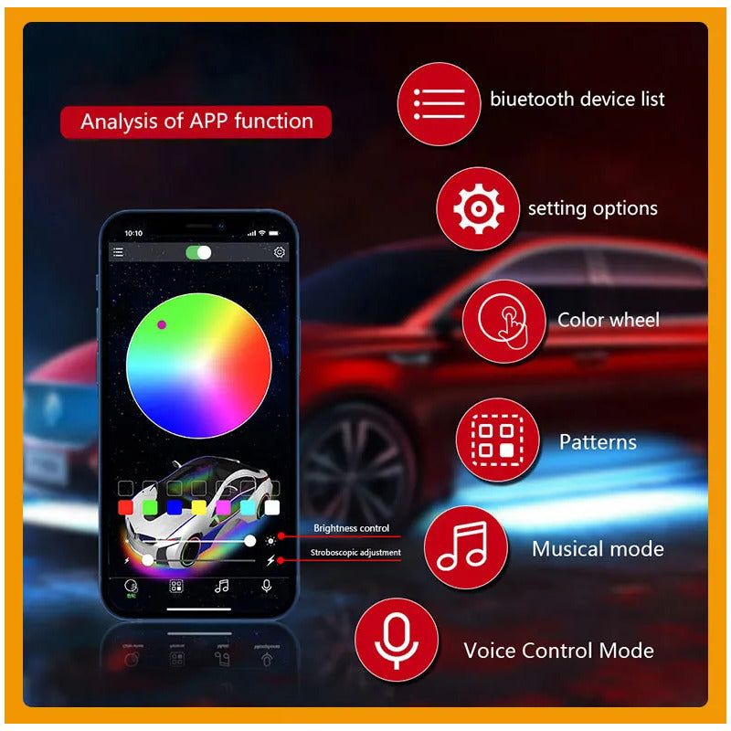 Kit Luz De Chasis 3d 36led Rgb Bluetooth Control 12v Tunning