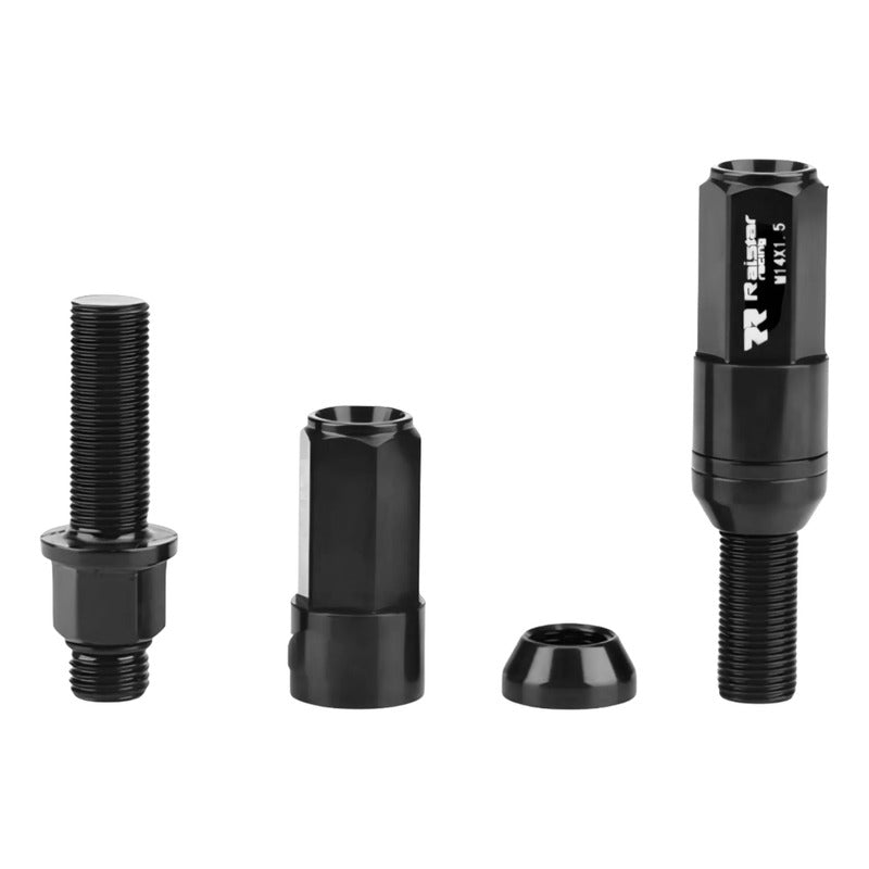 Set 20 Pernos De Llanta Doble Cabezal + Llave M14 Tunning Ne 8068 Negro M14x1.5