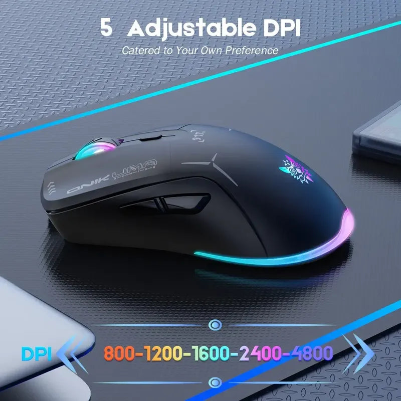Mouse Gamer Inalambrico Onikuma 7 Botones 4800dpi Rgb Recarg Color Negro