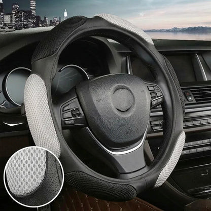 Funda Cubre Volante 3d Acolchado Antideslizante Universal 38 Negro Gris Claro