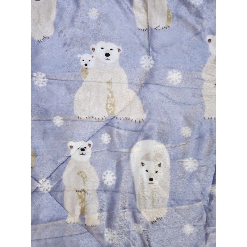 Plumón Cobertor Cubrecama Plush Chiporro Funda 2p Diseños Celeste Mod7 Ositos