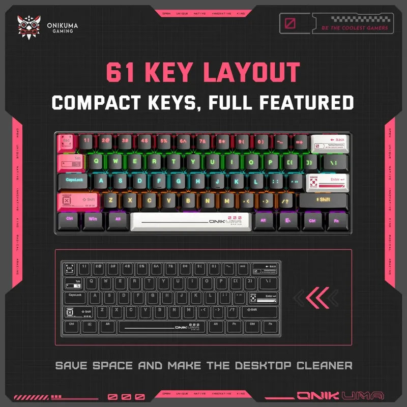 Teclado Mecanico Compacto Onikuma G55 Con Reemplazo Teclas Negro Rosa Bkanco G55 Inglés Us