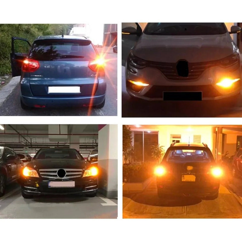 X2 Ampolleta 144 Led Intermitente Py21 Pata En V 12v Ámbar