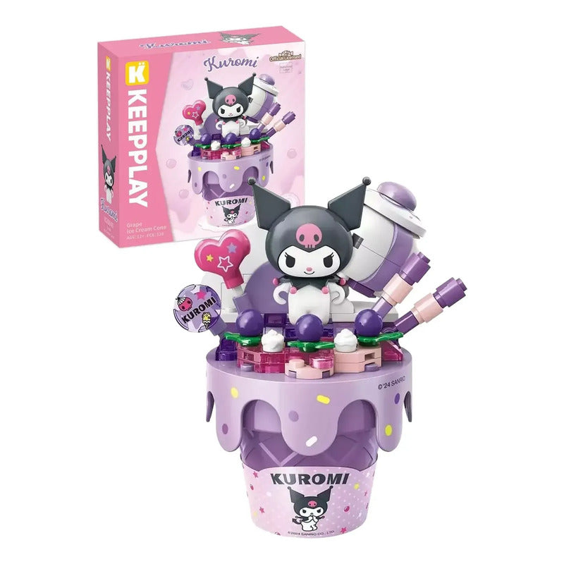 Set Bloques De Construcción Keeppley Hello Kitty Y Amigos 128 Kuromi Grape Ice Cream Cone 9053