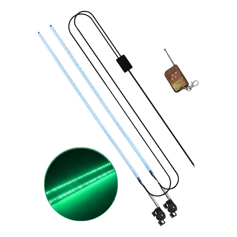 X2 Antena Tipo Látigo Con Luz Led 100cm 12v + Control Modos Verde 81-17v