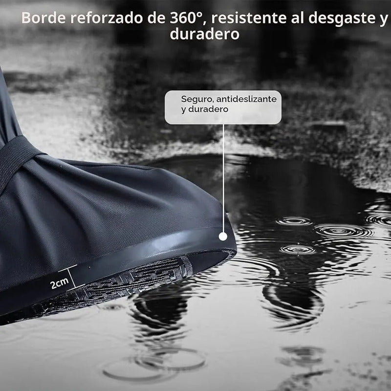 Bota Protector Silicon Impermeable Cubre Zapato Tenis Lluvia Negro Polainas Altas 2xl 46-47 (34.5cm)