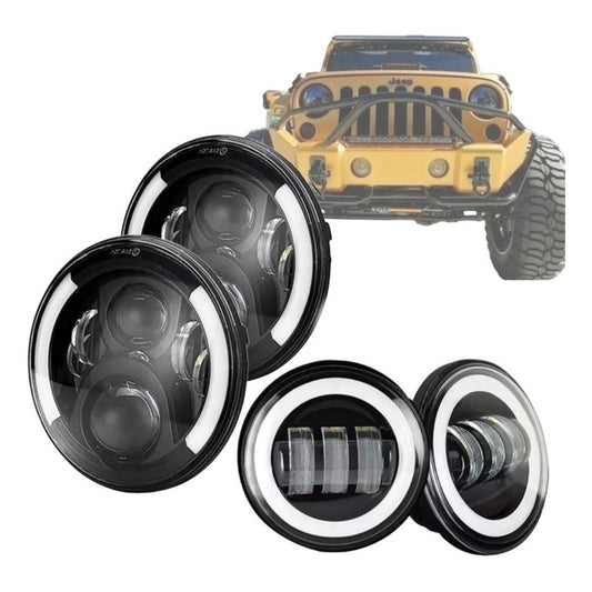 Kit Foco Jepp 7'' Ojo D Ángel 1076 + Foco Antiniebla 4'' Led