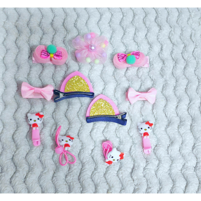 Estuche D Pinches Y Colet Bebé Niñas 11pcs Gancho Oreja Gato