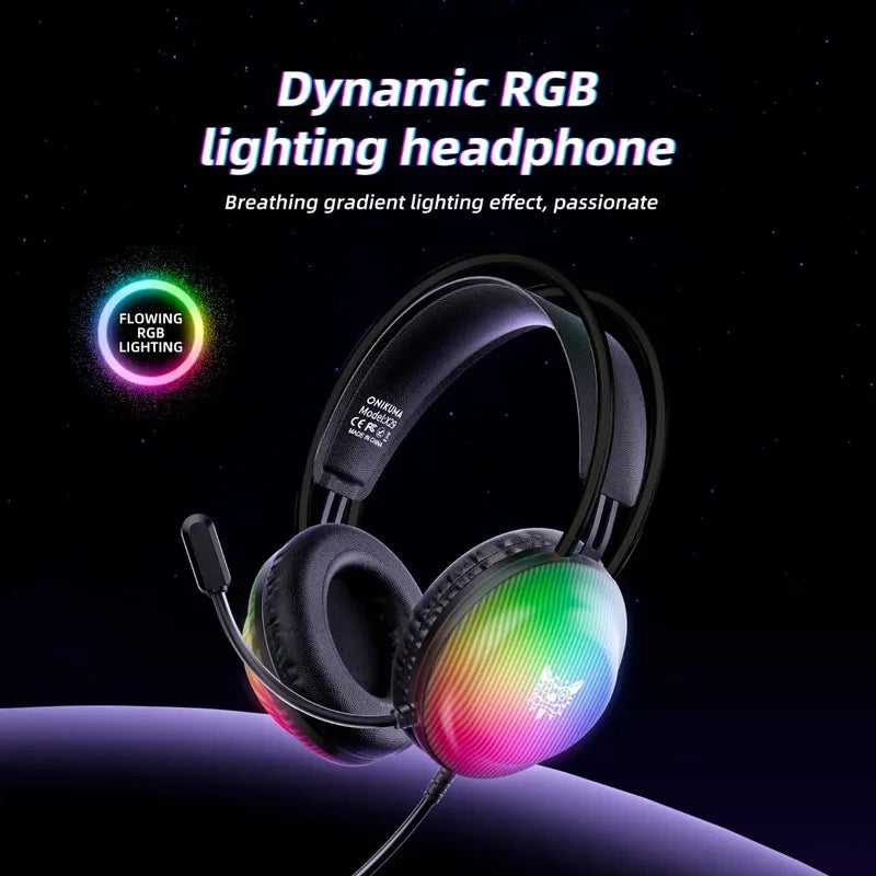 Audifono Gamer Onikuma X29 Conector 3,5mm Microfono Y Luz Negro X29