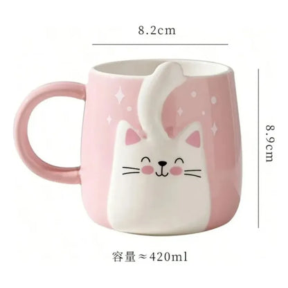 Tazón De Cerámica Gato Kawaii Con Cola 400ml Taza Cat Lovers Gris Cola Amarilla Mk-223 D