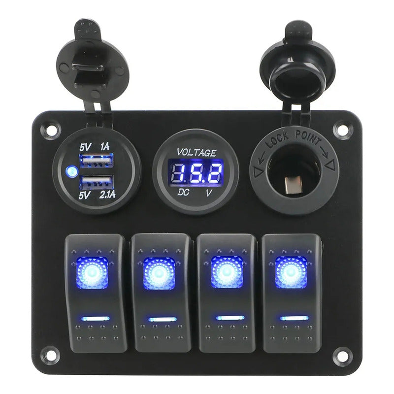 Panel Botonera 4 Interruptores Switch 2usb Voltimetro 12-24v