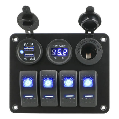 Panel Botonera 4 Interruptores Switch 2usb Voltimetro 12-24v