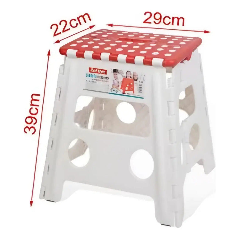 Taburete Plagable Banquito Pórtatil Piso Escala 22*29*39cm Acabado De La Estructura Puntos Color Blanco
