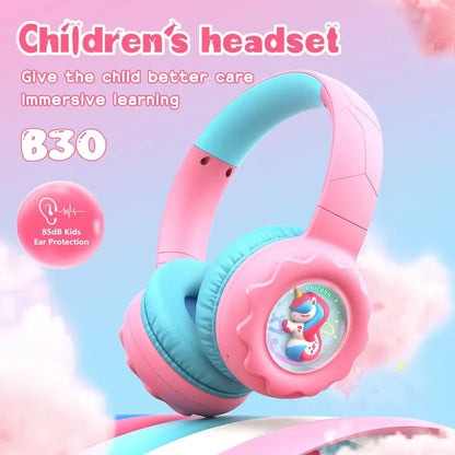 Audifono Bluetooth Onikuma B30 Niñ@s Bajo Nivel Ruido Cn Luz Rosa Unicorio B30