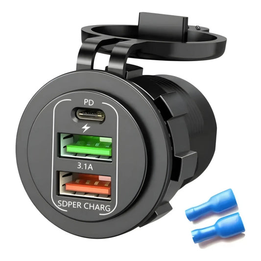 Cargador Doble Usb + Tipo C Adaptador Encendedor Luz 12v/24v Luz Azul 25218