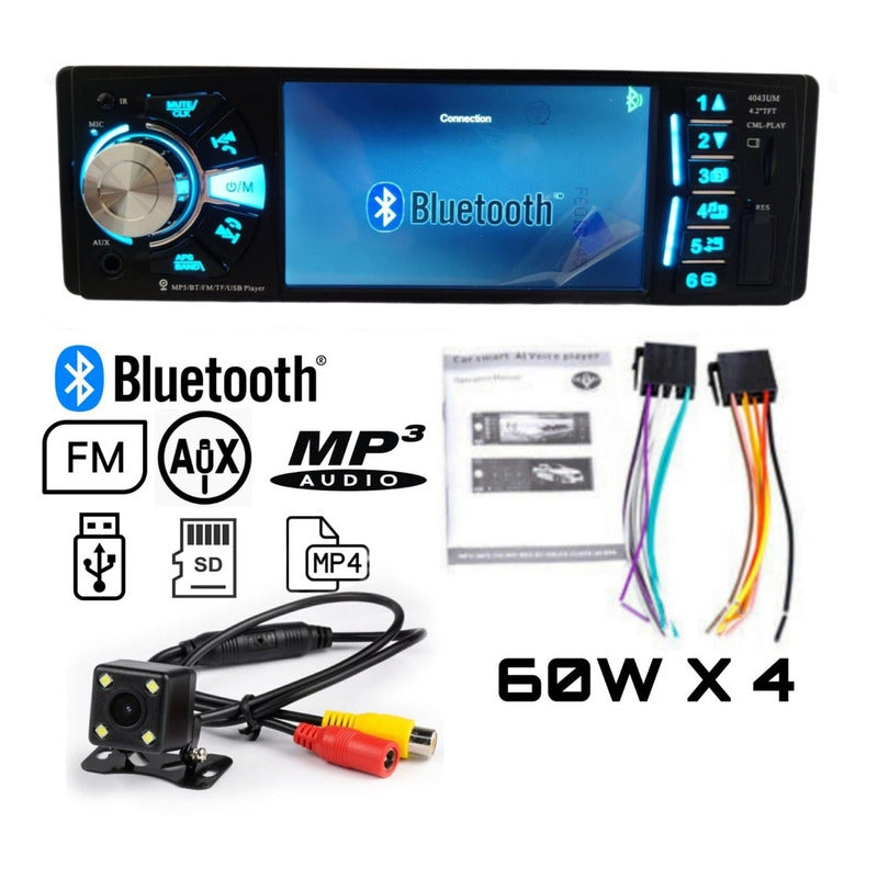 Radio Auto 1 Din Con Pantalla 4.1 + Cámara De Retroceso /r&c
