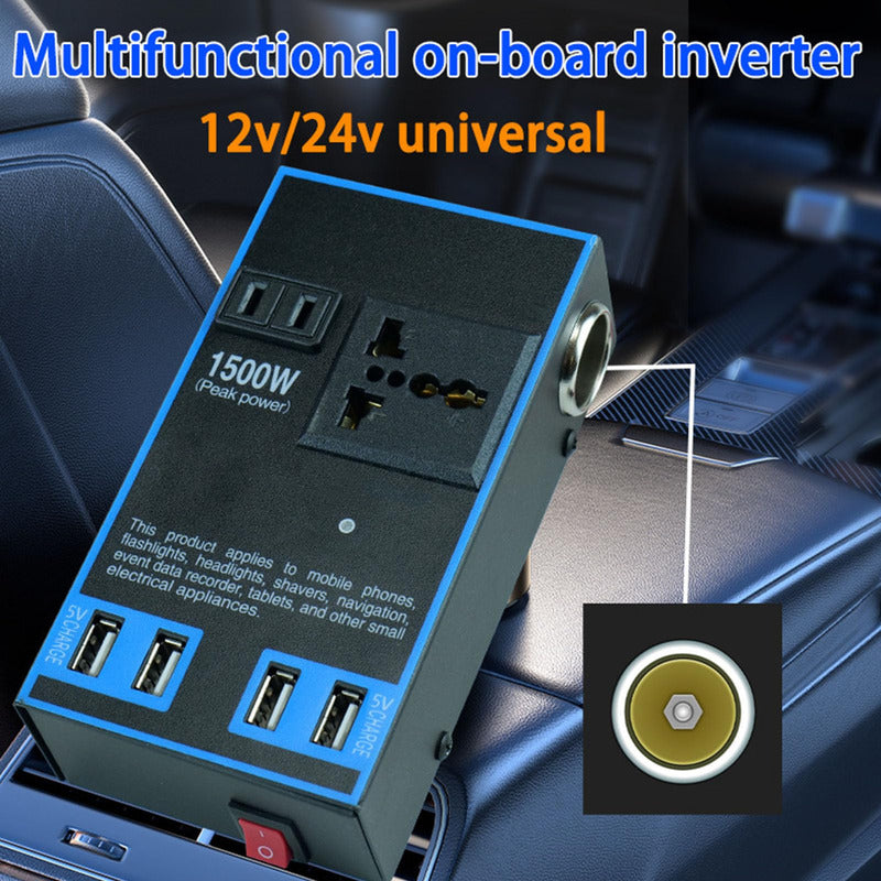 Adaptador Enchufe Inversor 12v A 220v 1500w 4usb 2cenicero