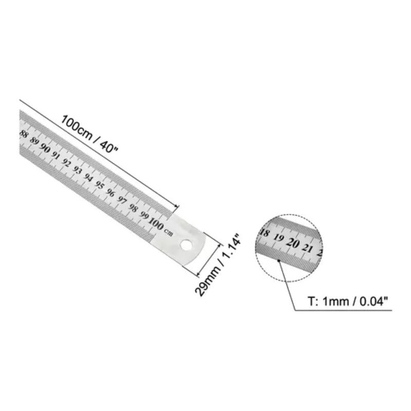 Regla Metálica Doble Cara 100cm 40 Pulgadas Acero Inoxidable Color Gris