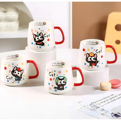 Tazón De Cerámica Gato Kawaii Con Rojo Taza Café Té Cat Cute Blanco Rojo Mk120 A Gorrito