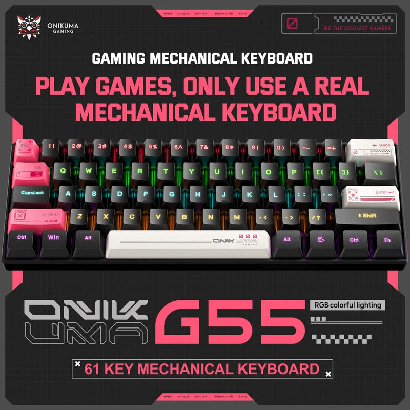 Teclado Mecanico Compacto Onikuma G55 Con Reemplazo Teclas Negro Rosa Bkanco G55 Inglés Us