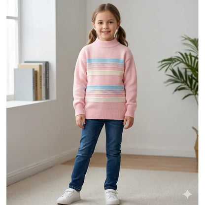 Sweater De Niña Tejido Polerón Teen Cuello Alto Sueter T8-16 Rosa 728 Líneas 140