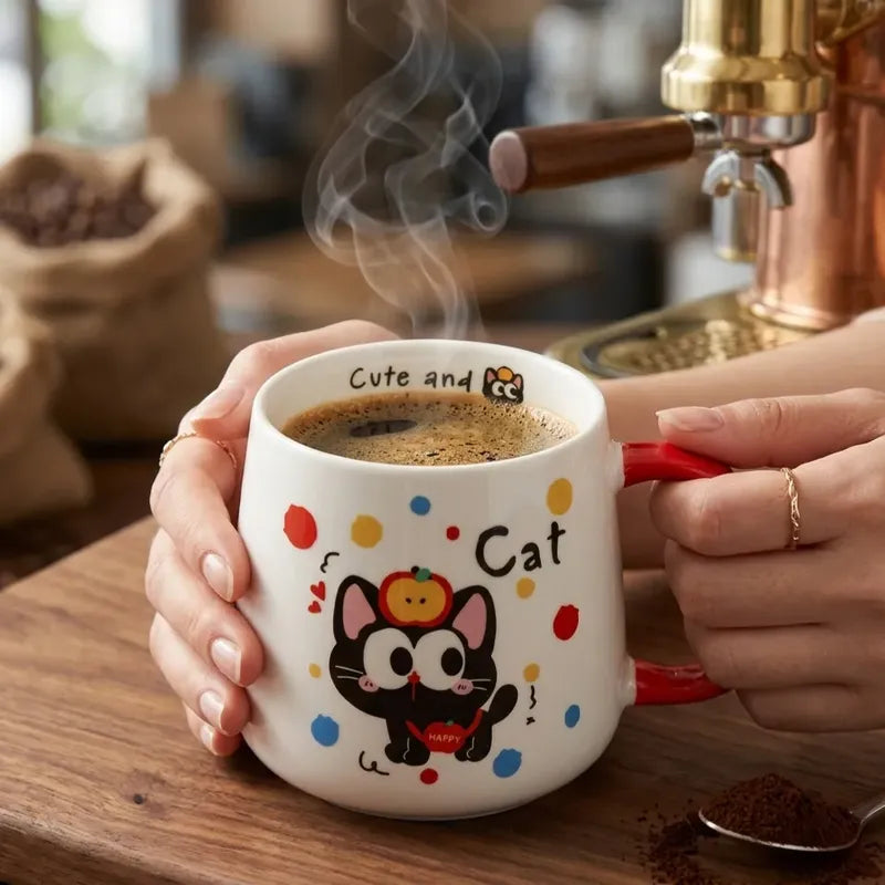Tazón De Cerámica Gato Kawaii Con Rojo Taza Café Té Cat Cute Blanco Rojo Mk-120 D Manzana
