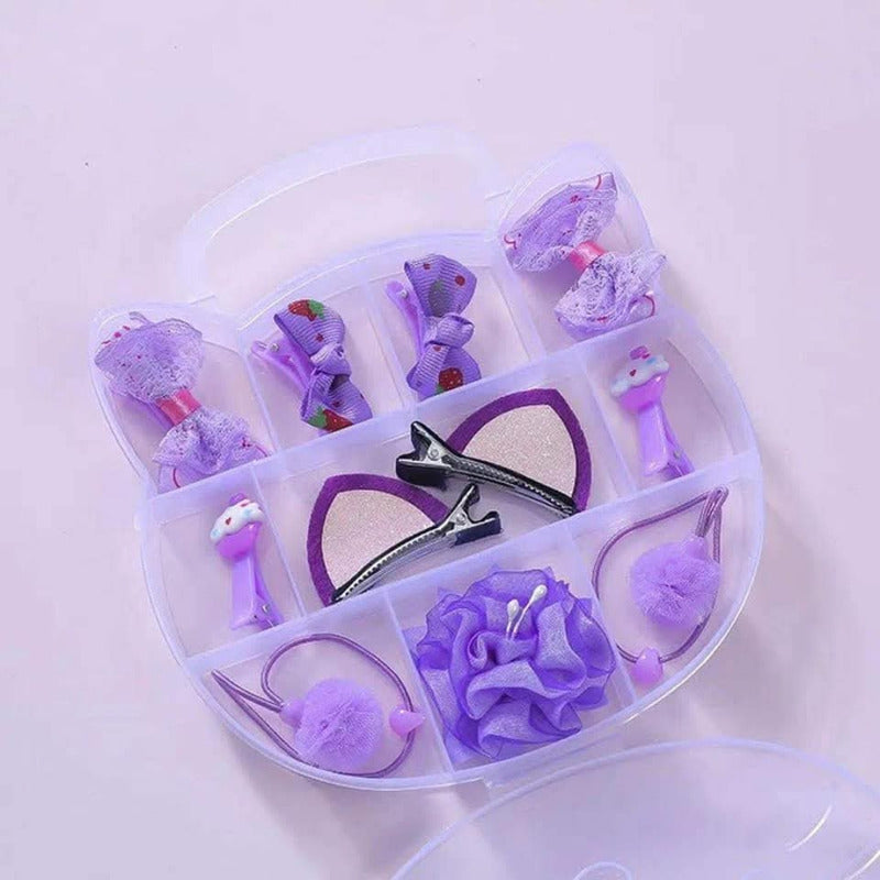 Estuche D Pinches Y Colet Bebé Niñas 11pcs Gancho Oreja Gato