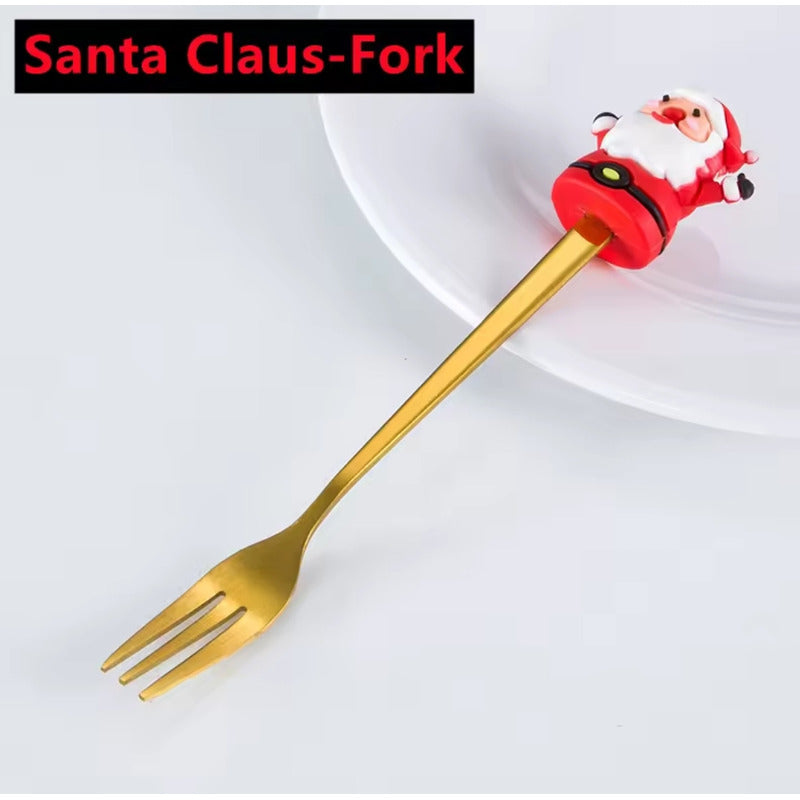 X6 Set Servicios Navideños Cuchara Tenedor Decoración Navida