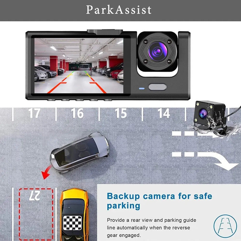 Dash Cam Doble Lente Para Auto Fhd 1080p + Cámara Retroceso