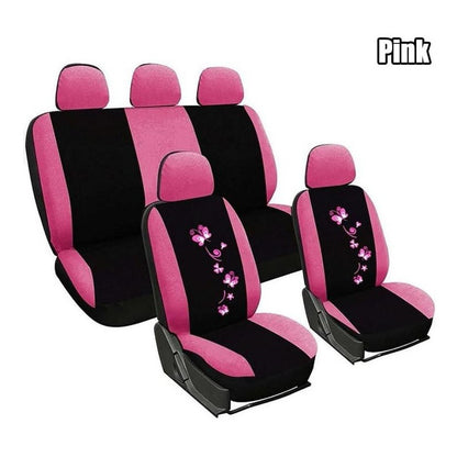 Funda Cubre Asiento Negro-rosa Mariposa 11pcs Auto Universal