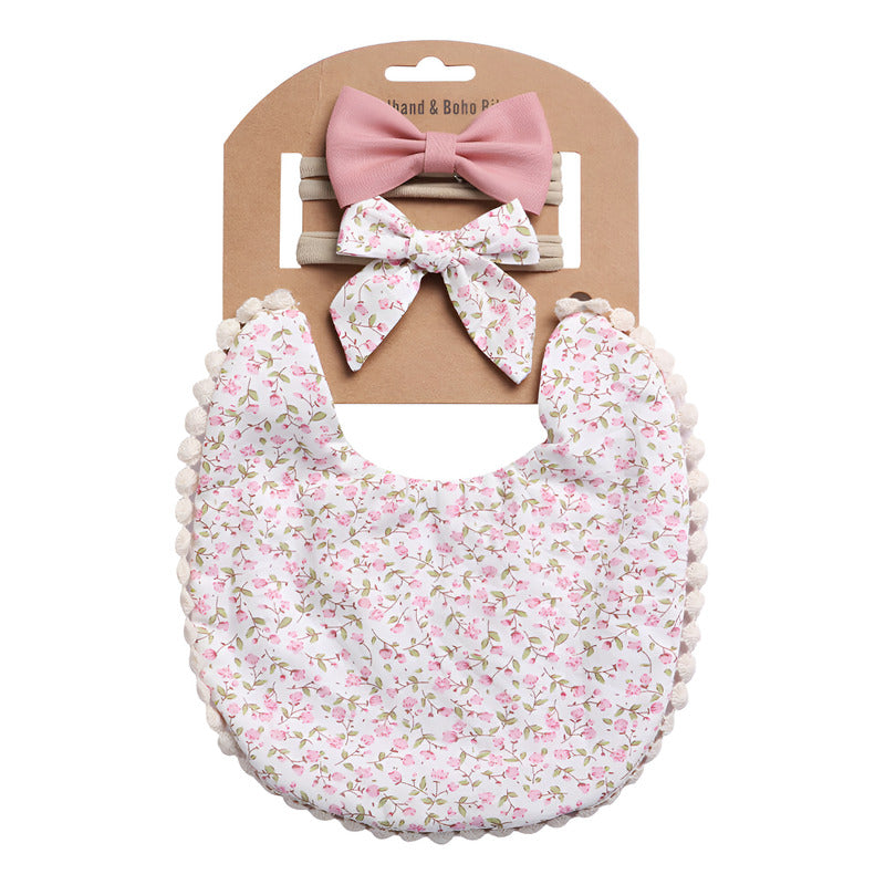 Set Babero + 2 Cintillo Diadema Color Nude Reversible Encaje