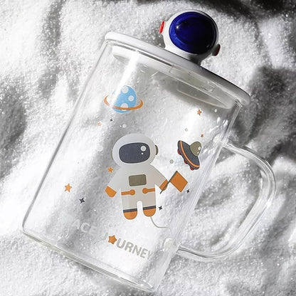 Taza De Vidrio De Astronauta Con Tapa Y Cuchara Cerámica R&c