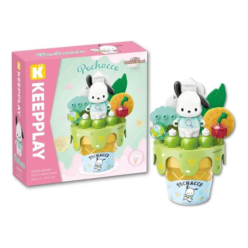 Set Bloques De Construcción Keeppley Hello Kitty Y Amigos 124 Pochacco Green Grape Ice Cream Cone 9060