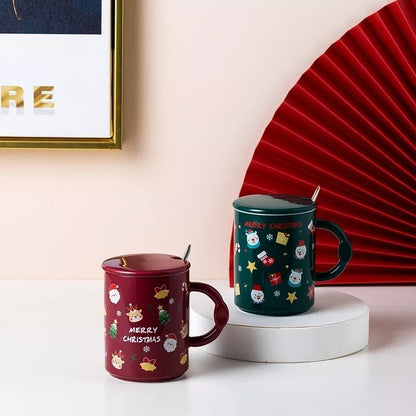 Taza De Navidad Con Tapa Y Cuchara Mug Navideño Decoración
