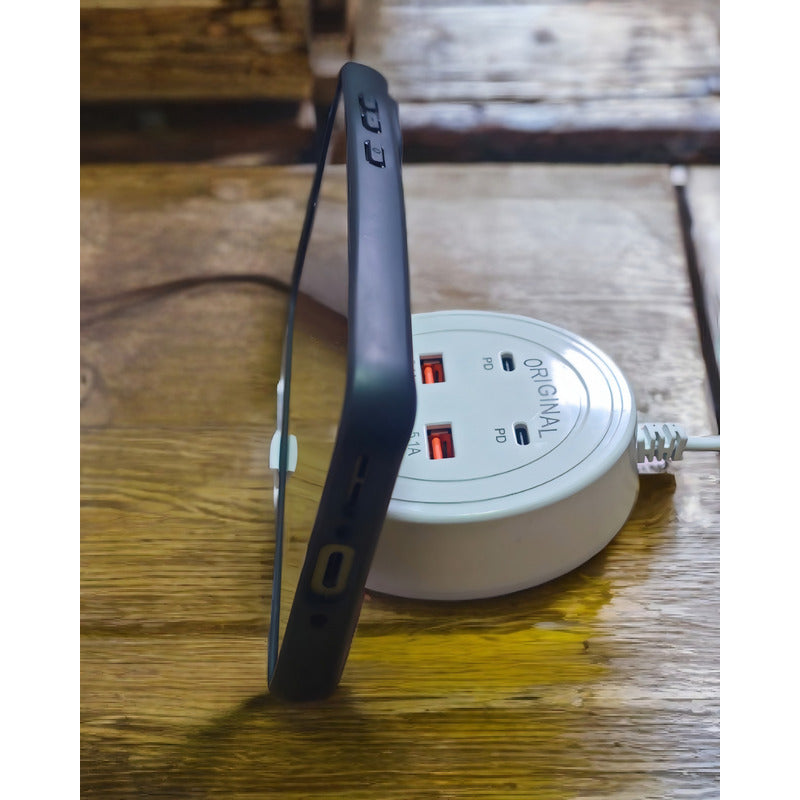 Hub Usb Alargador Enchufe 220v 4 Puertos 2 Usb 2 Tipo C 5.1a Blanco Xy0446