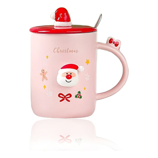 Taza De Navidad Con Tapa Y Cuchara Taza Con Santa Cute /ryc