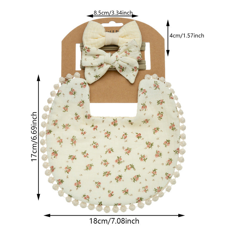 Set Babero + 2 Cintillo Diadema Color Nude Reversible Encaje