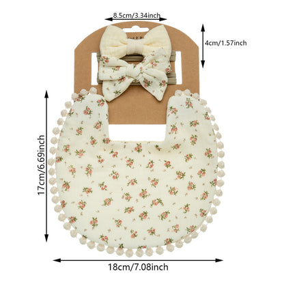 Set Babero + 2 Cintillo Diadema Color Nude Reversible Encaje