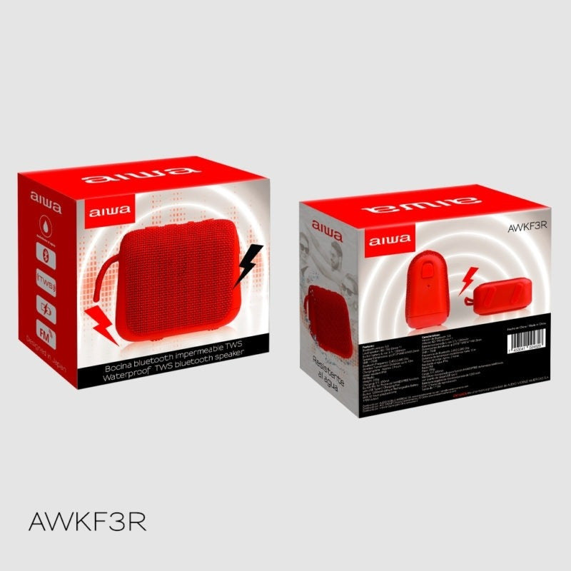 Parlante Aiwa Portátil Impermeable Awkf3r Bluetooth Recarga Rojo