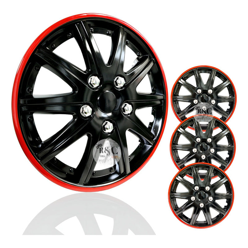 X4 Tapa Rueda Aro 14 Negro Perlado Borde Color Auto Tuning
